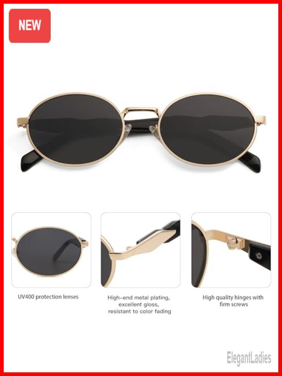 Retro Oval Sunglasses UV400 Protection Polycarbonate Lenses Metal Frame main image 4